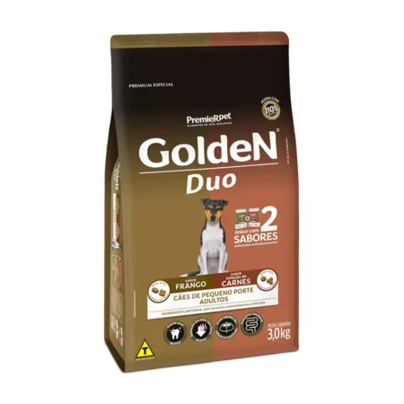 Ração Golden Duo Mini Bits para Cães Adultos de Pequeno Porte Sabor Frango e Seleção de Carnes - 3kg