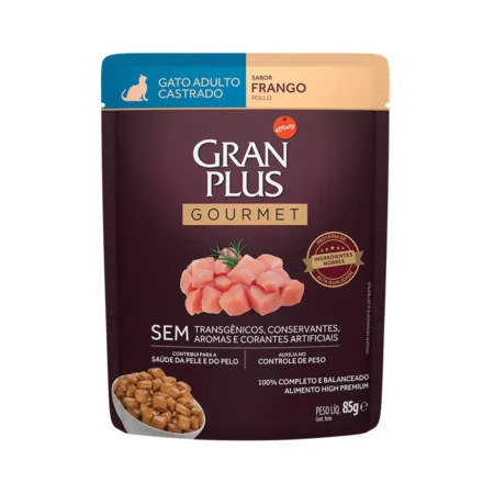 Ração Úmida GranPlus Gourmet Sachê para Gatos Adultos Castrados Sabor Frango - 85g