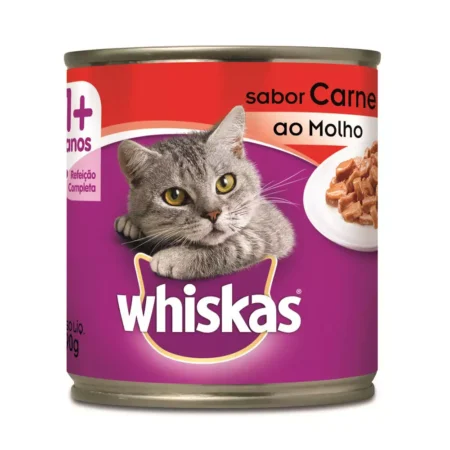 Ração Úmida Whiskas Lata para Gatos Adultos Sabor Carne ao Molho - 290g