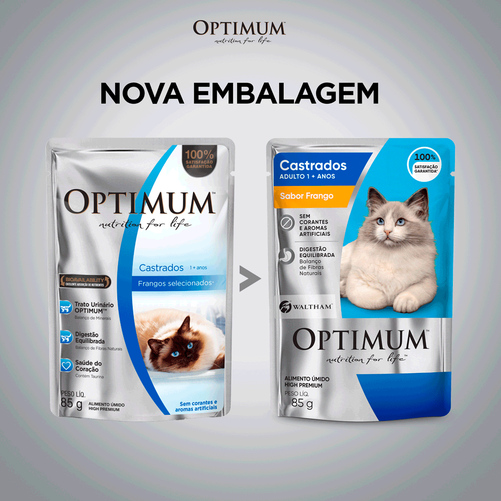 Ração Úmida Optimum Sachê Gatos Adultos Castrados Frango - Imagem 8