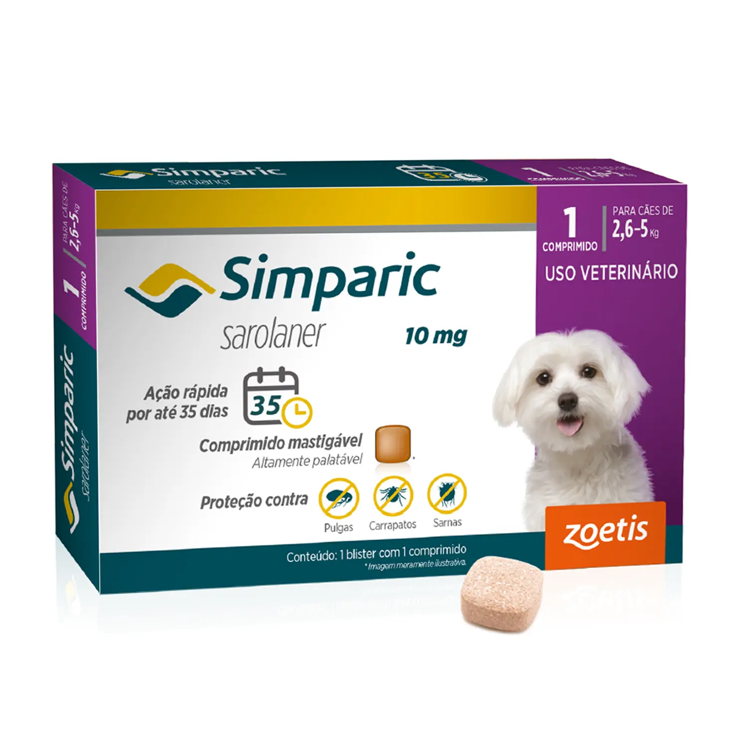 Antipulgas Simparic 10mg para Cães 2,6 a 5kg