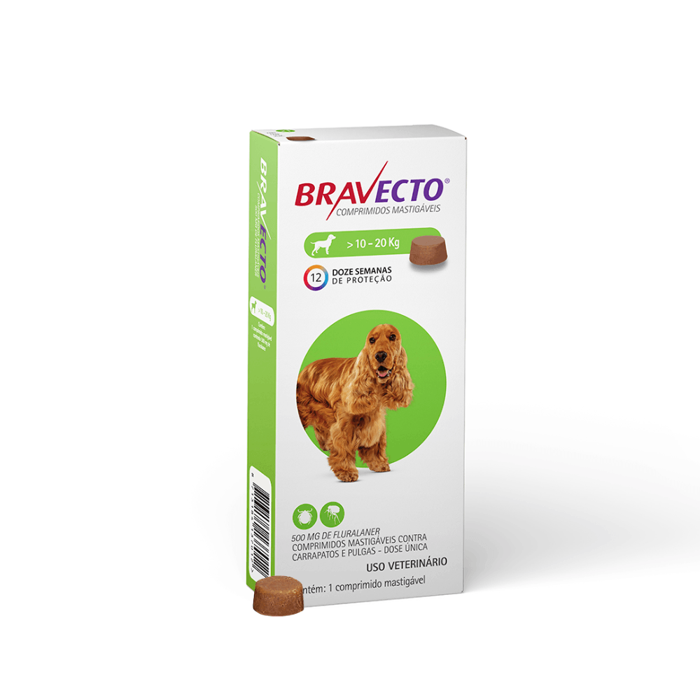 Antipulgas e Carrapatos Bravecto 10 kg a 20 kg Cães 500mg