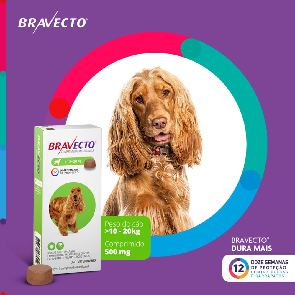 Antipulgas e Carrapatos Bravecto 10 kg a 20 kg Cães 500mg - Imagem 3