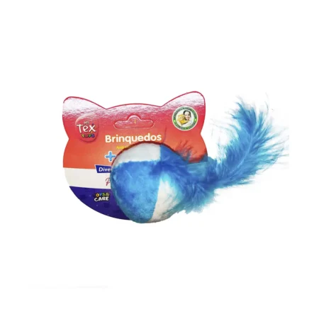 Brinquedo Bola com Plumas Tex Pets Azul