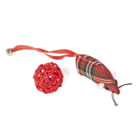 Brinquedo Ratinho e Bola com Guizo Savana Pet Vermelho