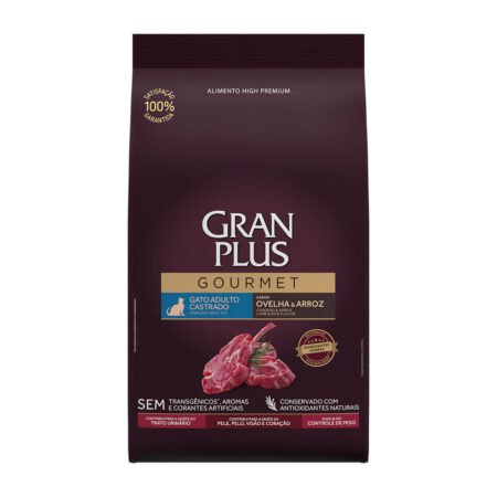 Ração GranPlus Gourmet Gatos Adultos Castrados Ovelha e Arroz