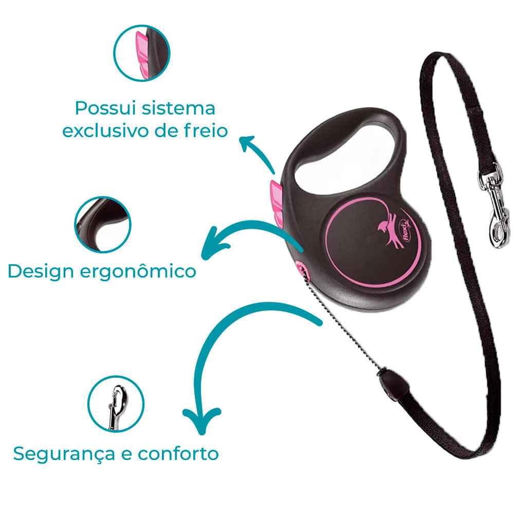 Guia Retrátil Black Design Flexi Rosa - Imagem 2