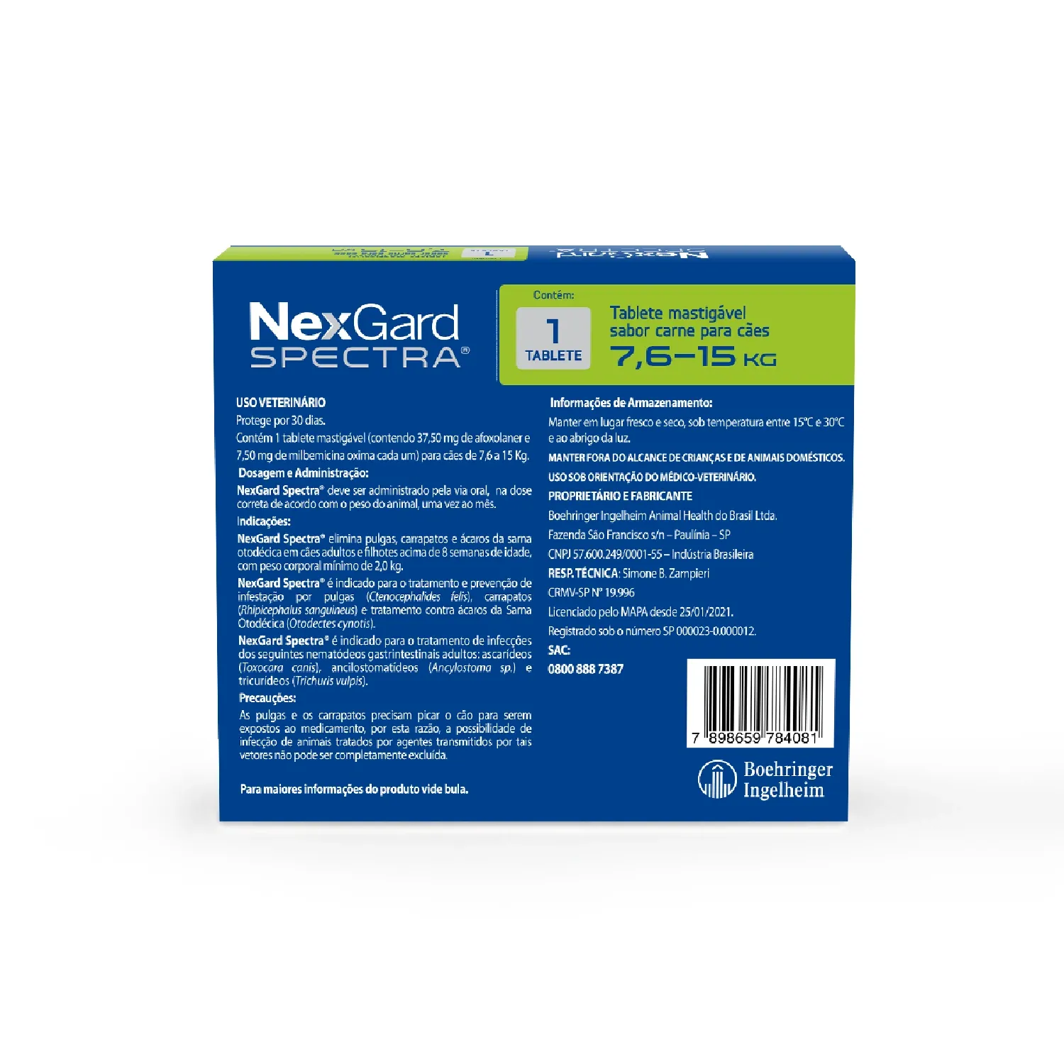 NexGard Spectra Antipulgas e Vermífugo Cães 7,6kg a 15kg - Imagem 3