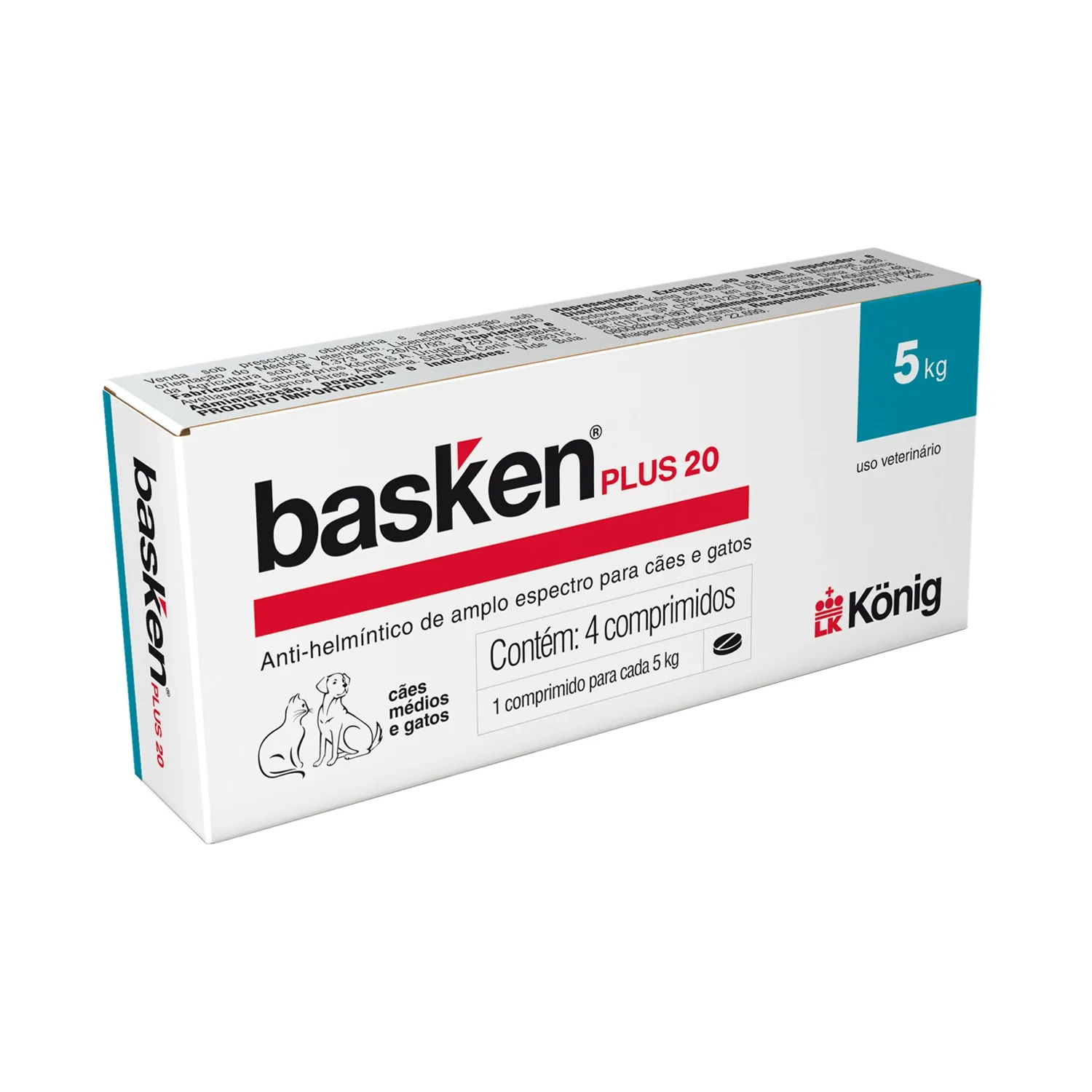 Vermífugo Basken Plus 20 Cães Raças Médios