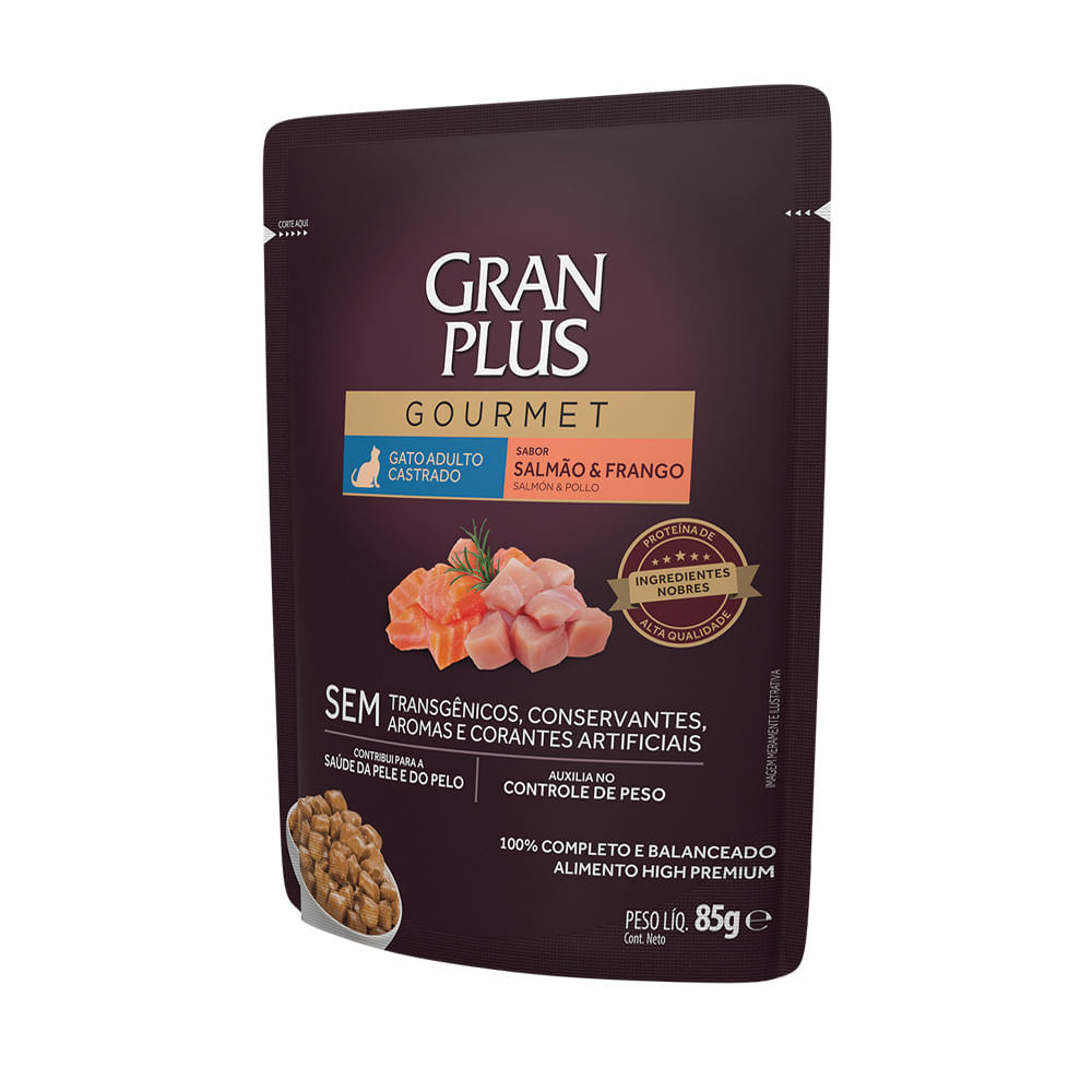 Ração Úmida GranPlus Gourmet Gatos Castrados Salmão e Frango - Imagem 2