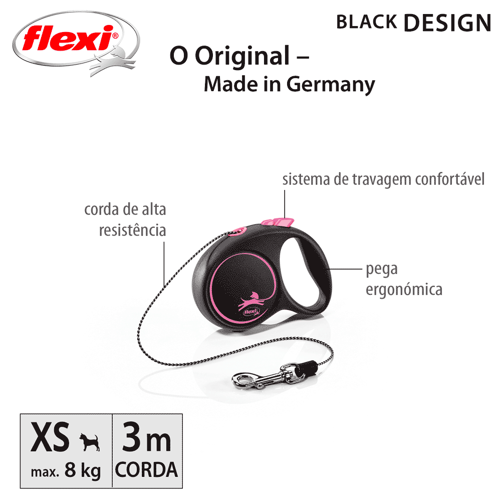 Guia Retrátil Black Design Flexi Rosa - Imagem 3