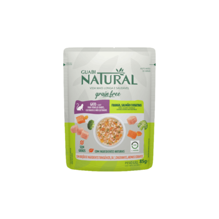 Ração Úmida Guabi Natural Grain Free Gatos Castrado Salmão e Frango